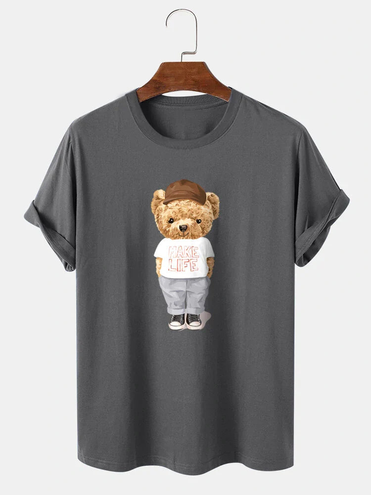 Mens Cotton Sticker Printed T-Shirt Charcoal
