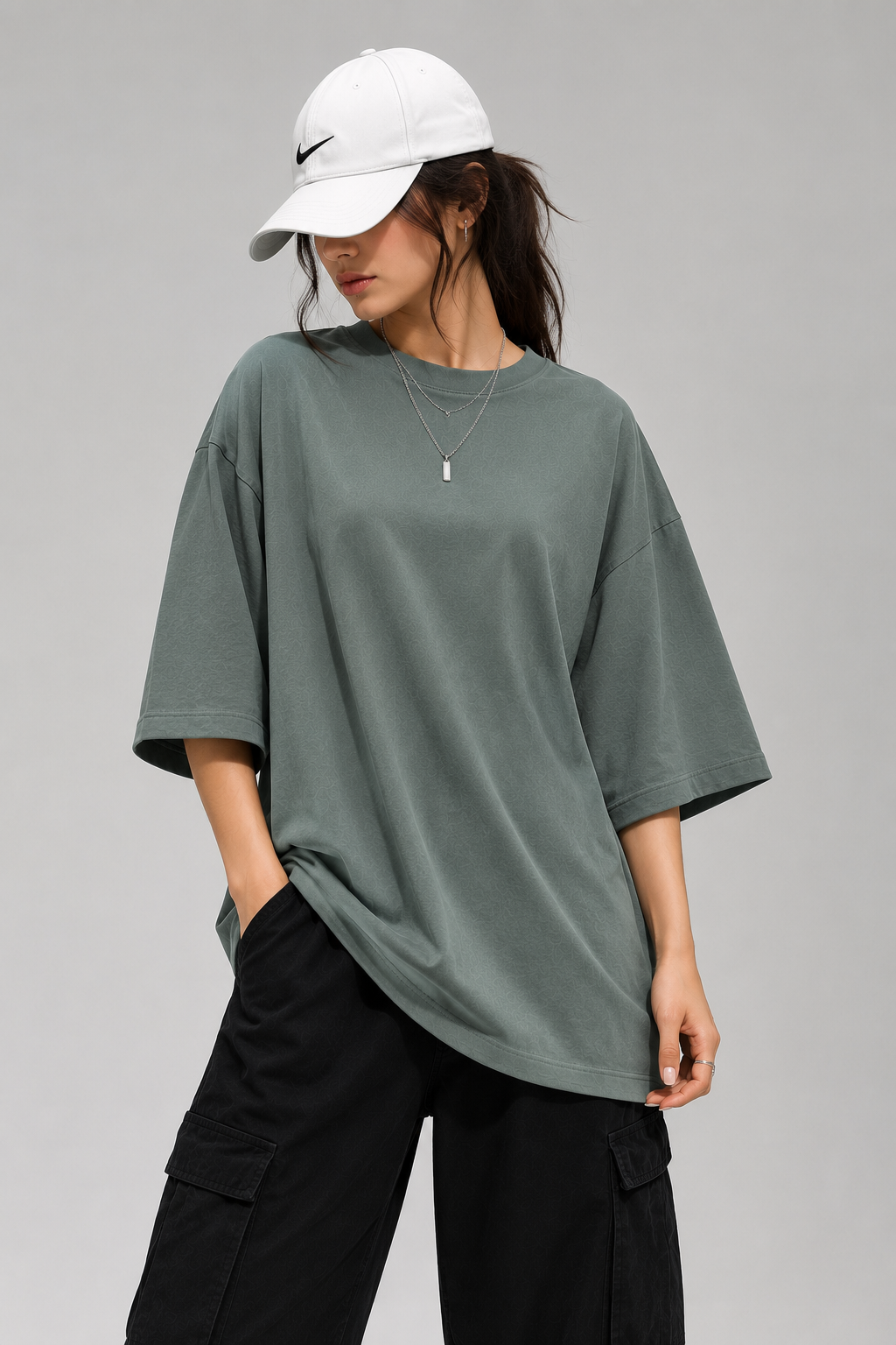 ROVEN-CASUAL PLANE OVERSIZE MEN'S TEE-SHIRT-GRAY