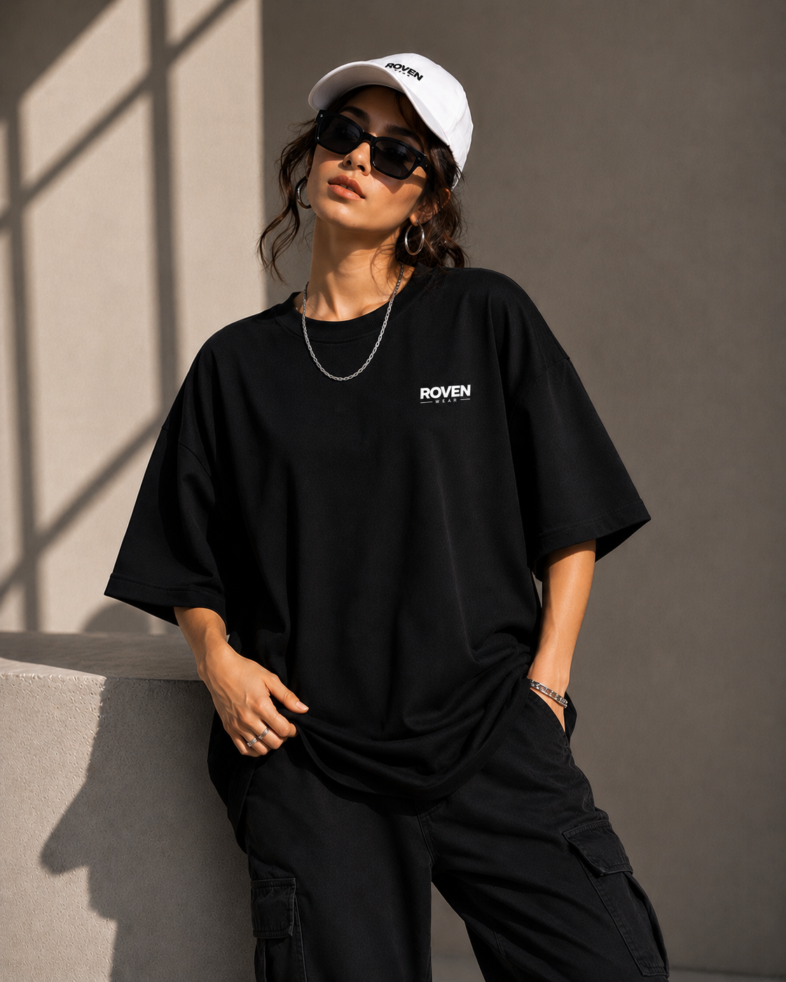 ROVEN-CASAL PLANE OVERSIZE MEN'S TEE SHIRT-BLACK