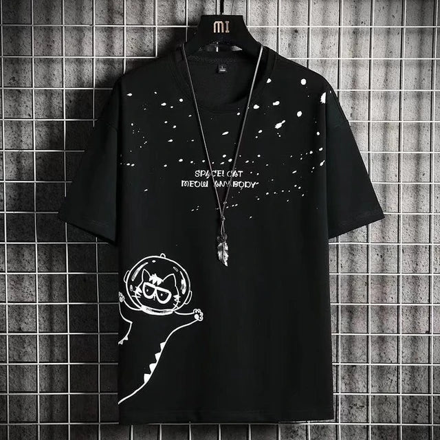 Mens Cotton Sticker Printed T-Shirt Black