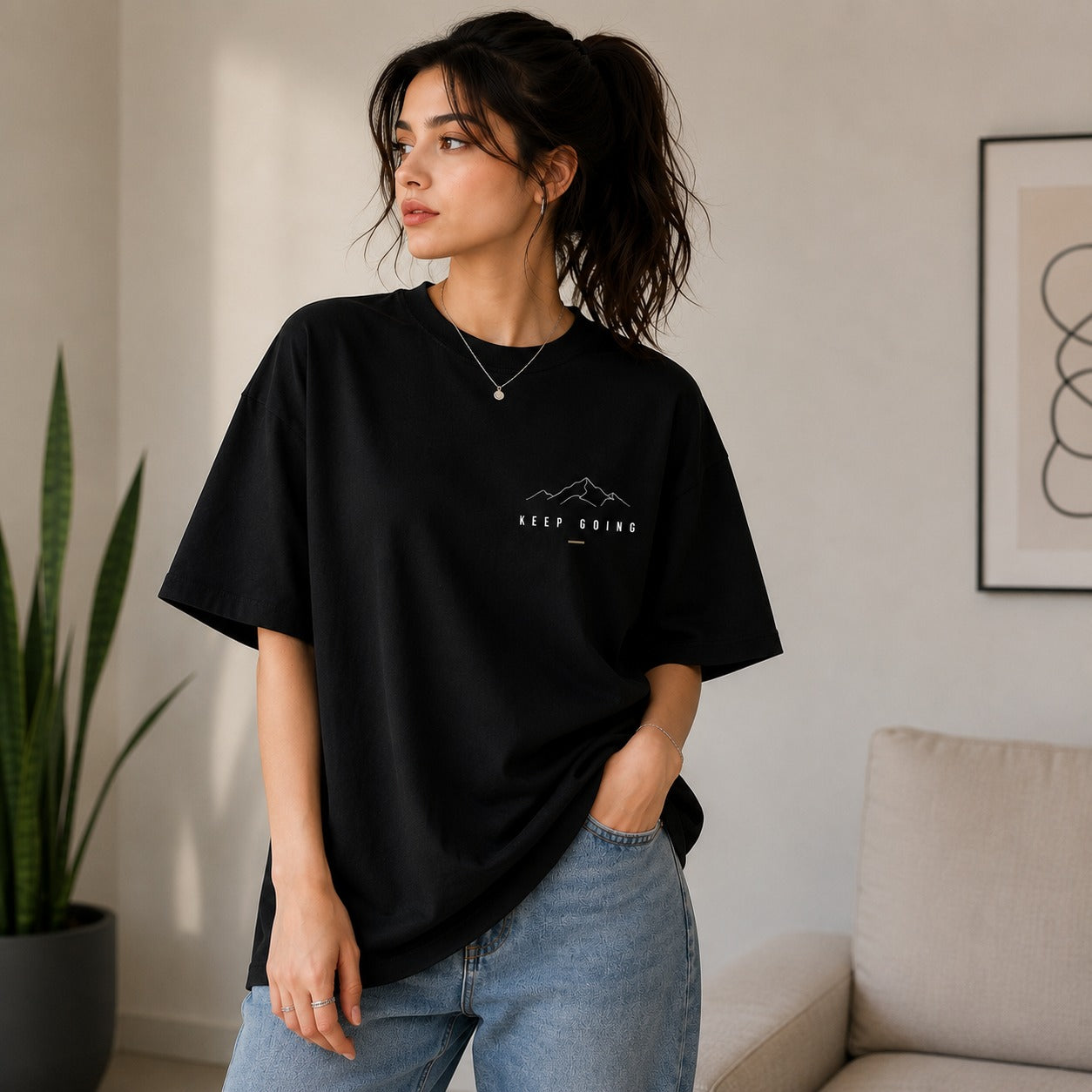 Roven: Casual Graphic Oversize Men's Tee-RW-Black