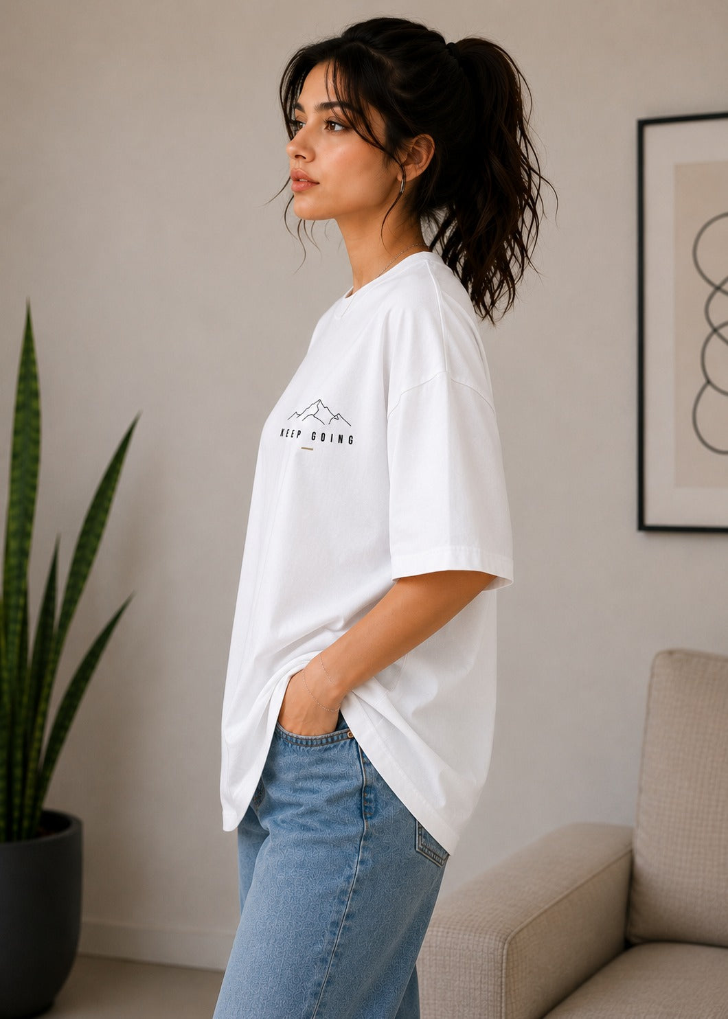 Roven: Casual Graphic Oversize Men's Tee-RW-WHITE