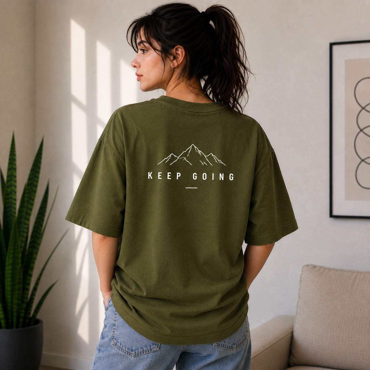 Roven: Casual Graphic Oversize Men's Tee-RW-OLIVE
