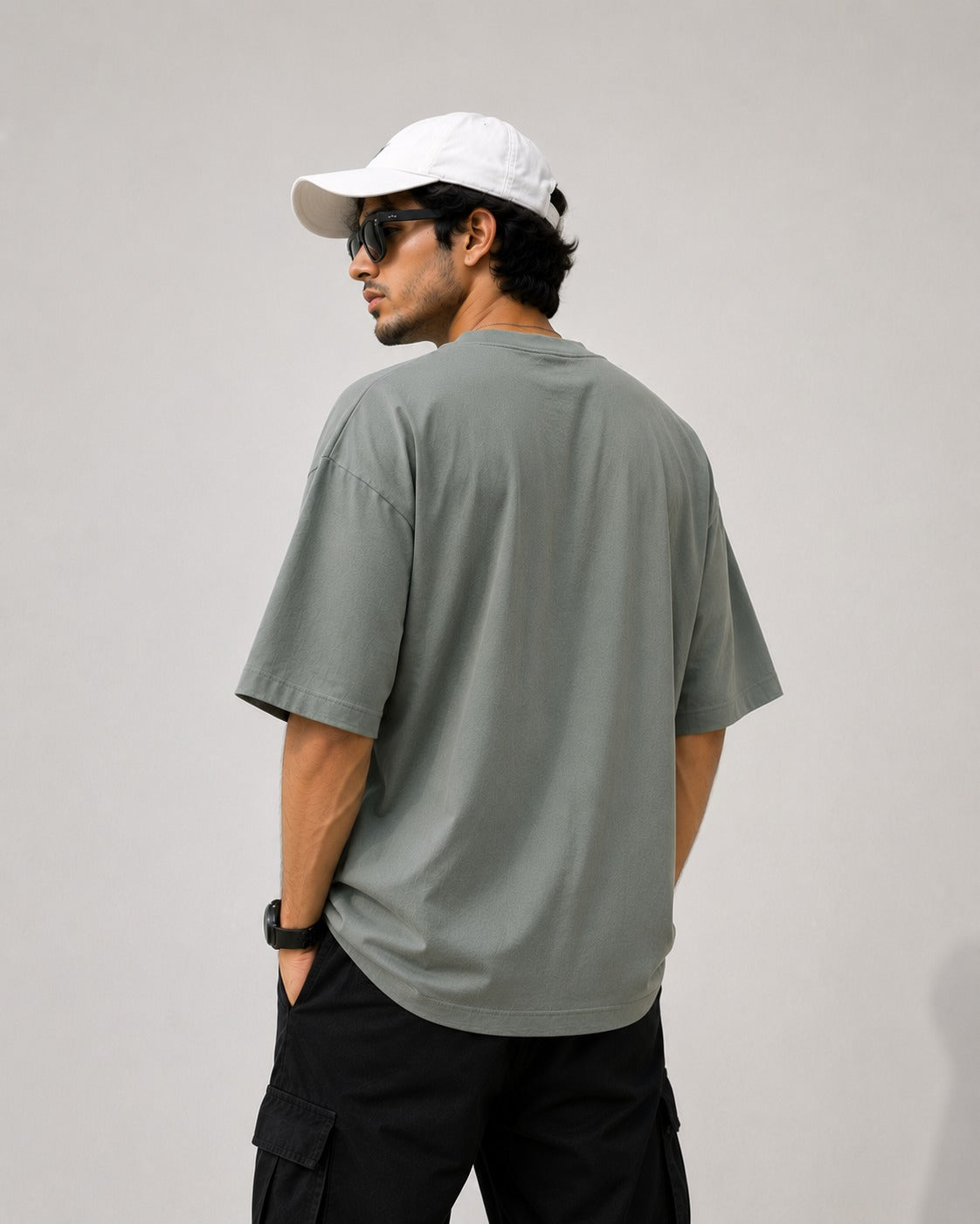 ROVEN-CASUAL PLANE OVERSIZE MEN'S TEE-SHIRT-GRAY
