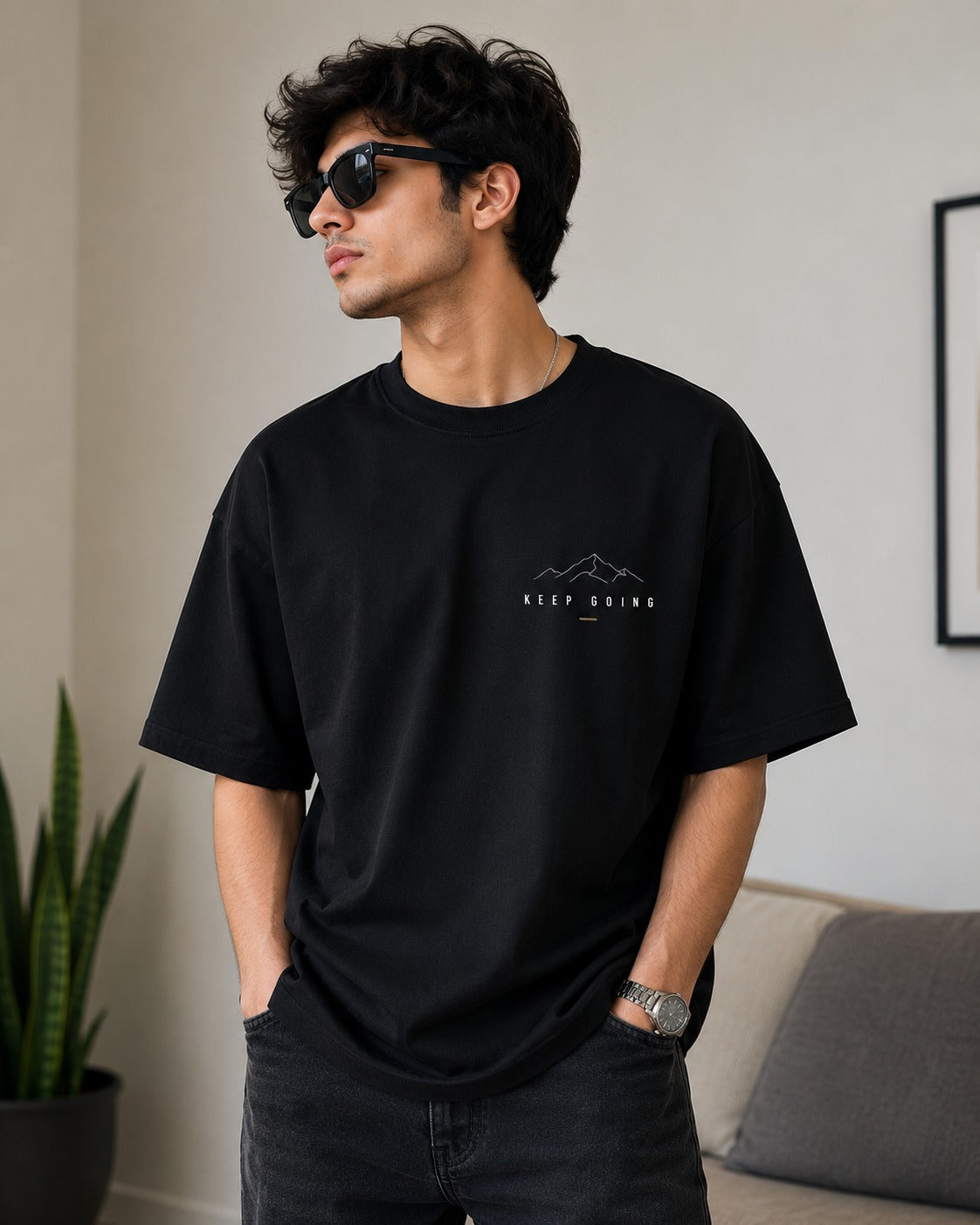 Roven: Casual Graphic Oversize Men's Tee-RW-Black