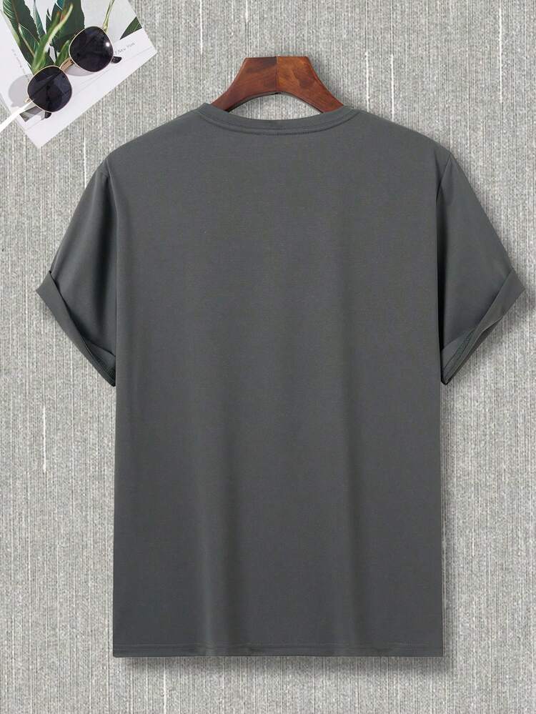 Mens Cotton Sticker Printed T-Shirt Charcoal