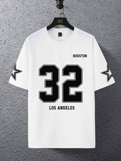 Mens Cotton Sticker Printed T-Shirt White