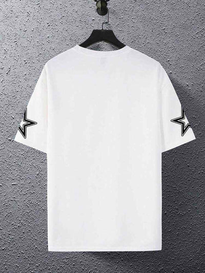 Mens Cotton Sticker Printed T-Shirt White