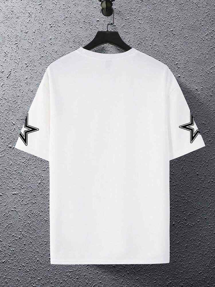 Mens Cotton Sticker Printed T-Shirt White