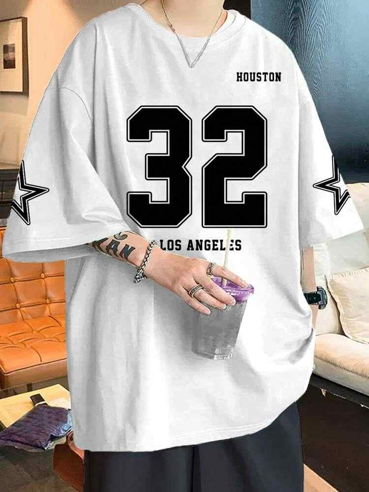 Mens Cotton Sticker Printed T-Shirt White