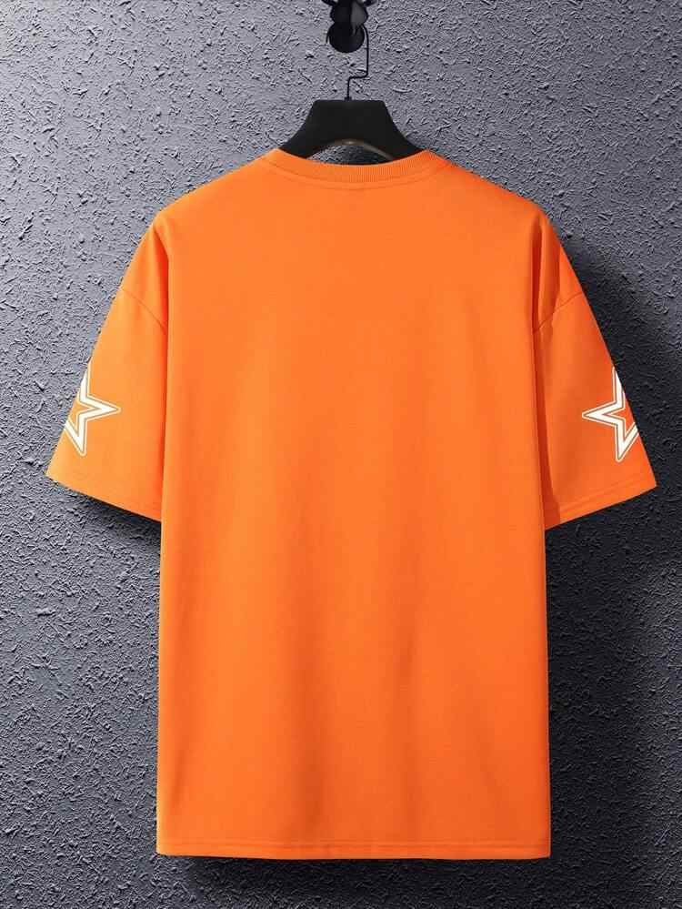 Mens Cotton Sticker Printed T-Shirt Orange