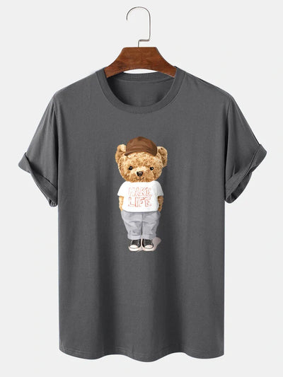 Mens Cotton Sticker Printed T-Shirt Charcoal