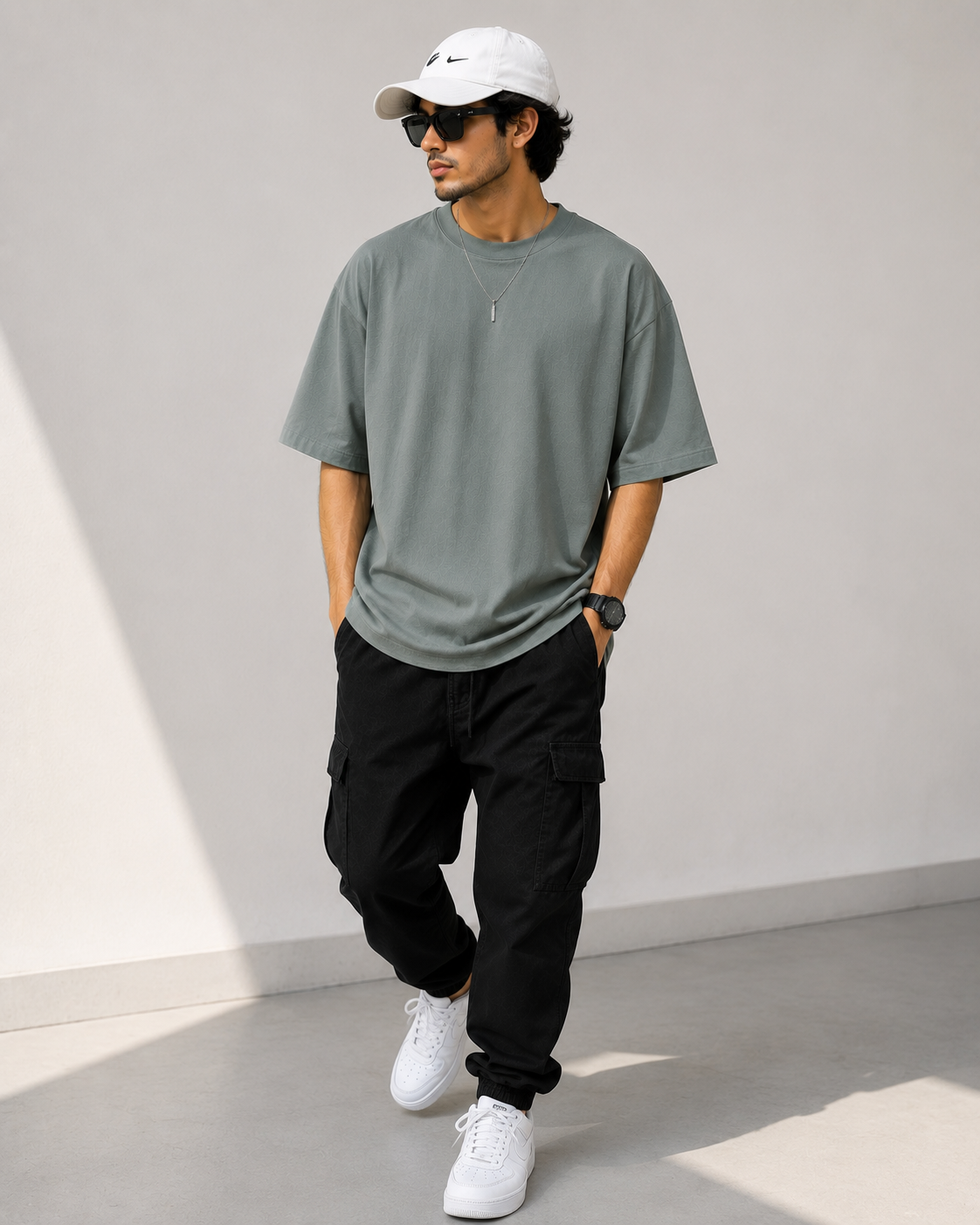 ROVEN-CASUAL PLANE OVERSIZE MEN'S TEE-SHIRT-GRAY