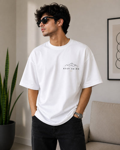 Roven: Casual Graphic Oversize Men's Tee-RW-WHITE