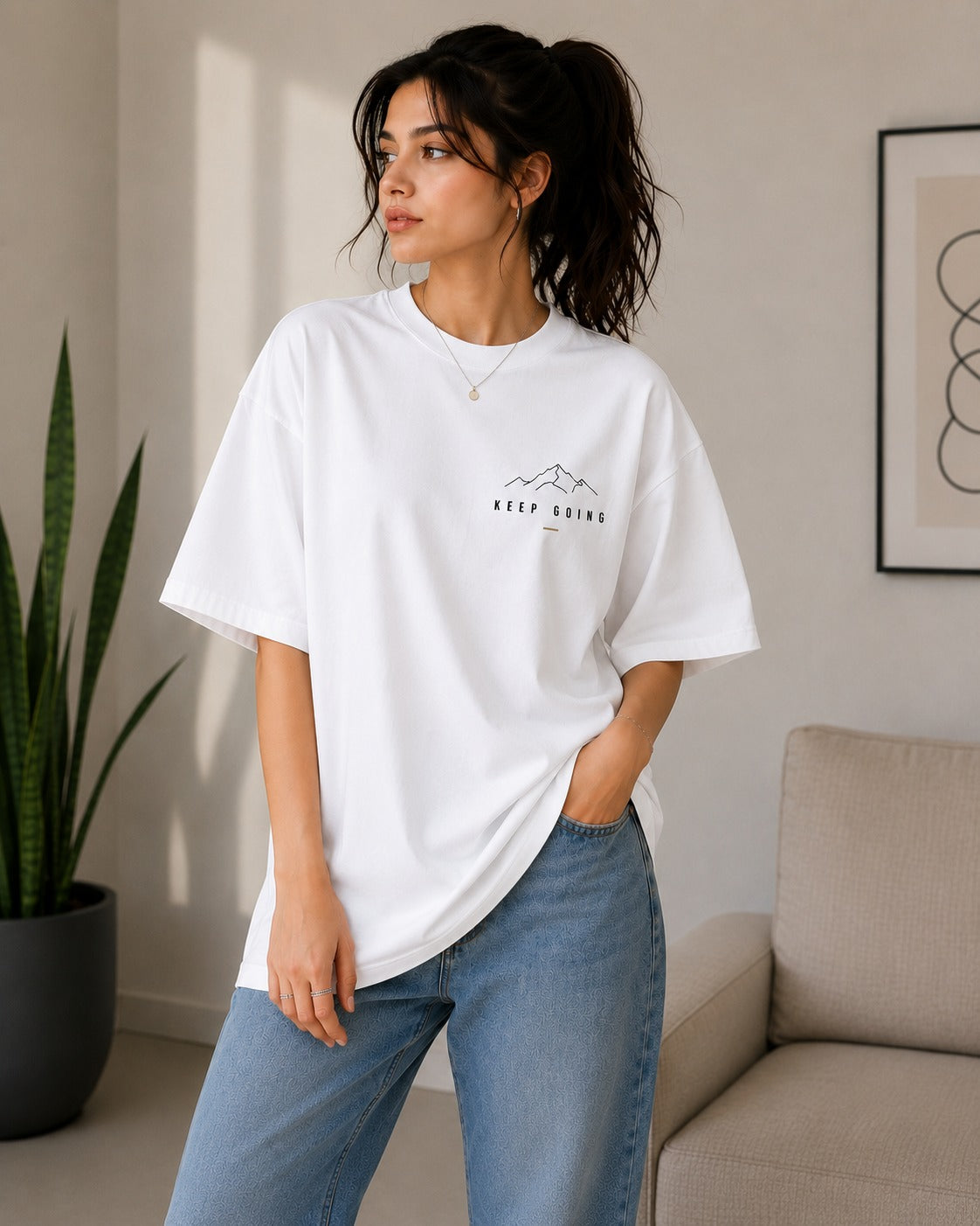 Roven: Casual Graphic Oversize Men's Tee-RW-WHITE