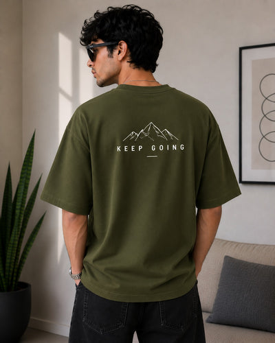 Roven: Casual Graphic Oversize Men's Tee-RW-OLIVE
