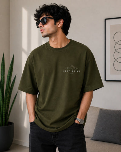 Roven: Casual Graphic Oversize Men's Tee-RW-OLIVE