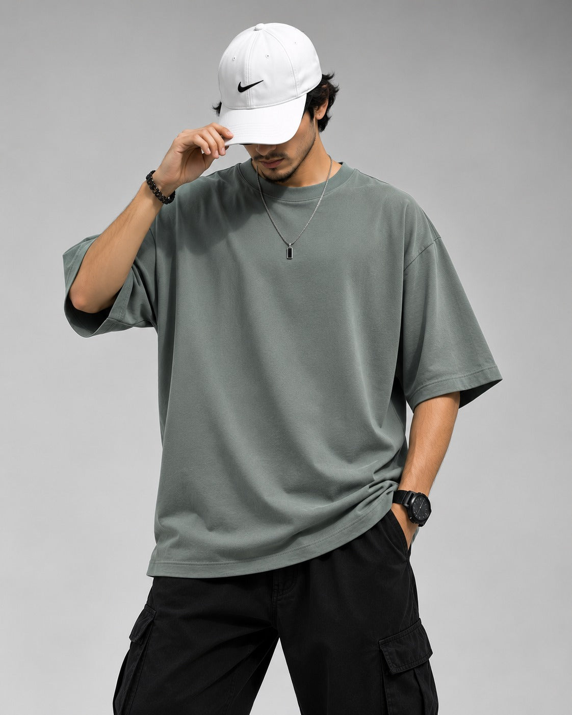 ROVEN-CASUAL PLANE OVERSIZE MEN'S TEE-SHIRT-GRAY